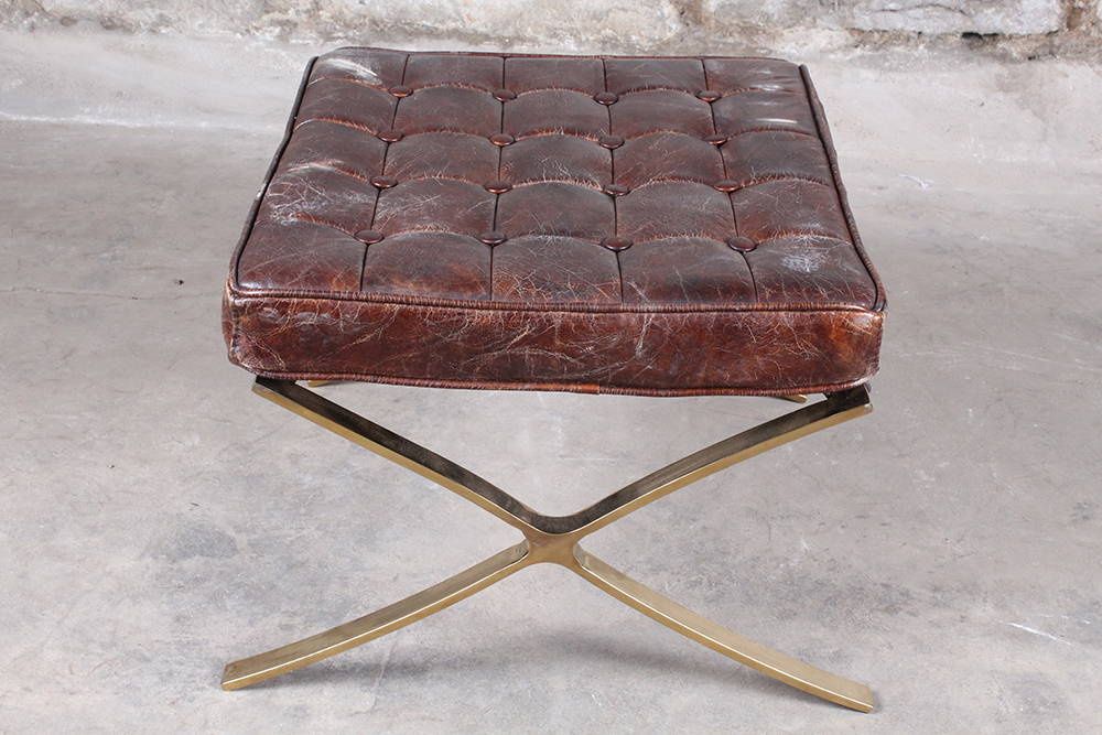 Leather Barcelona Style Chair with Ottoman