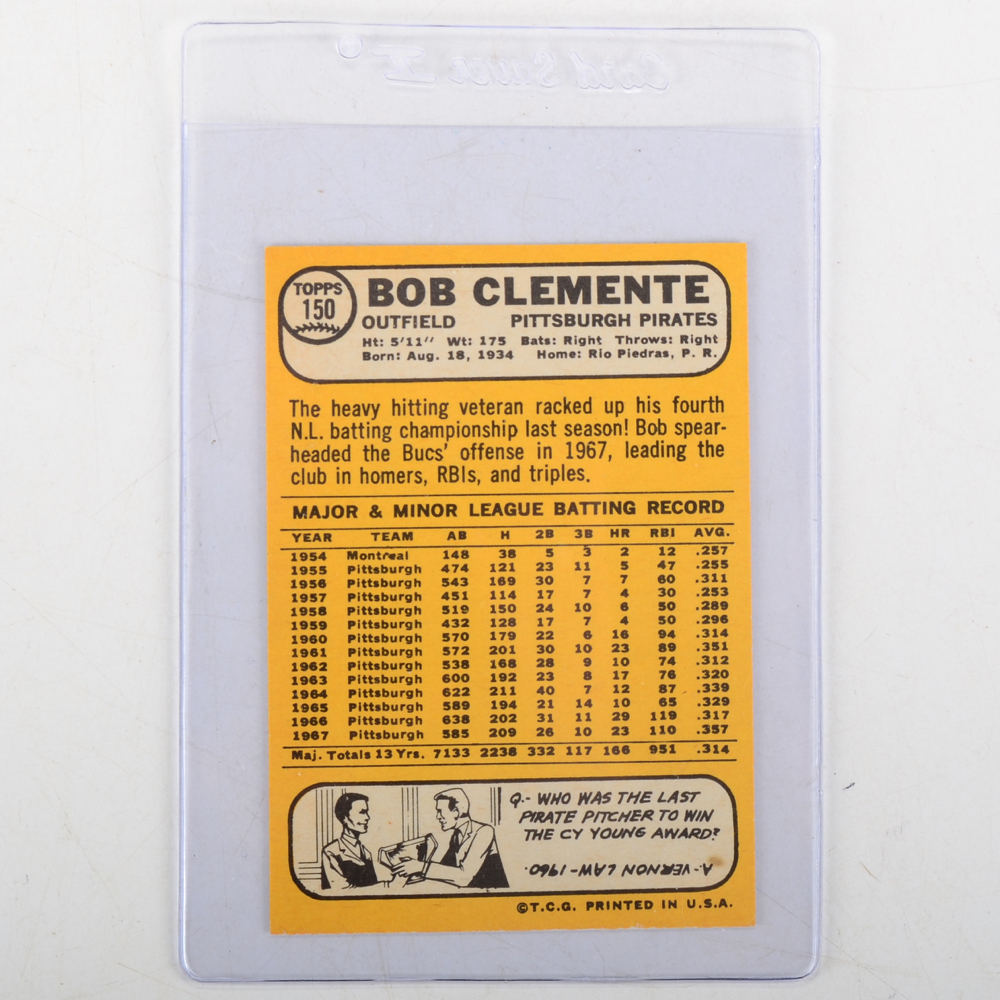 1968 Bob Clemente Topps Baseball Card