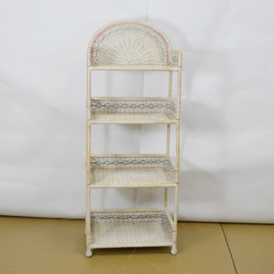 White Washed Wicker Curio Shelf Unit