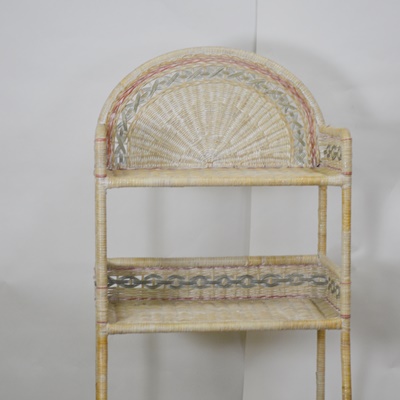 White Washed Wicker Curio Shelf Unit