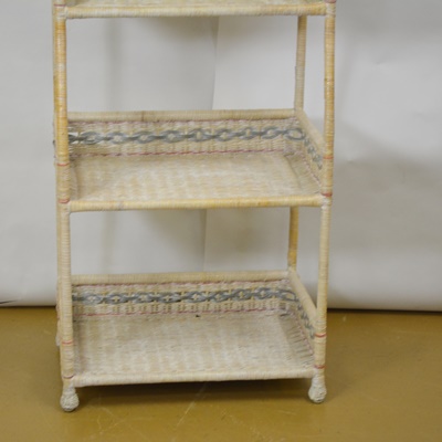 White Washed Wicker Curio Shelf Unit