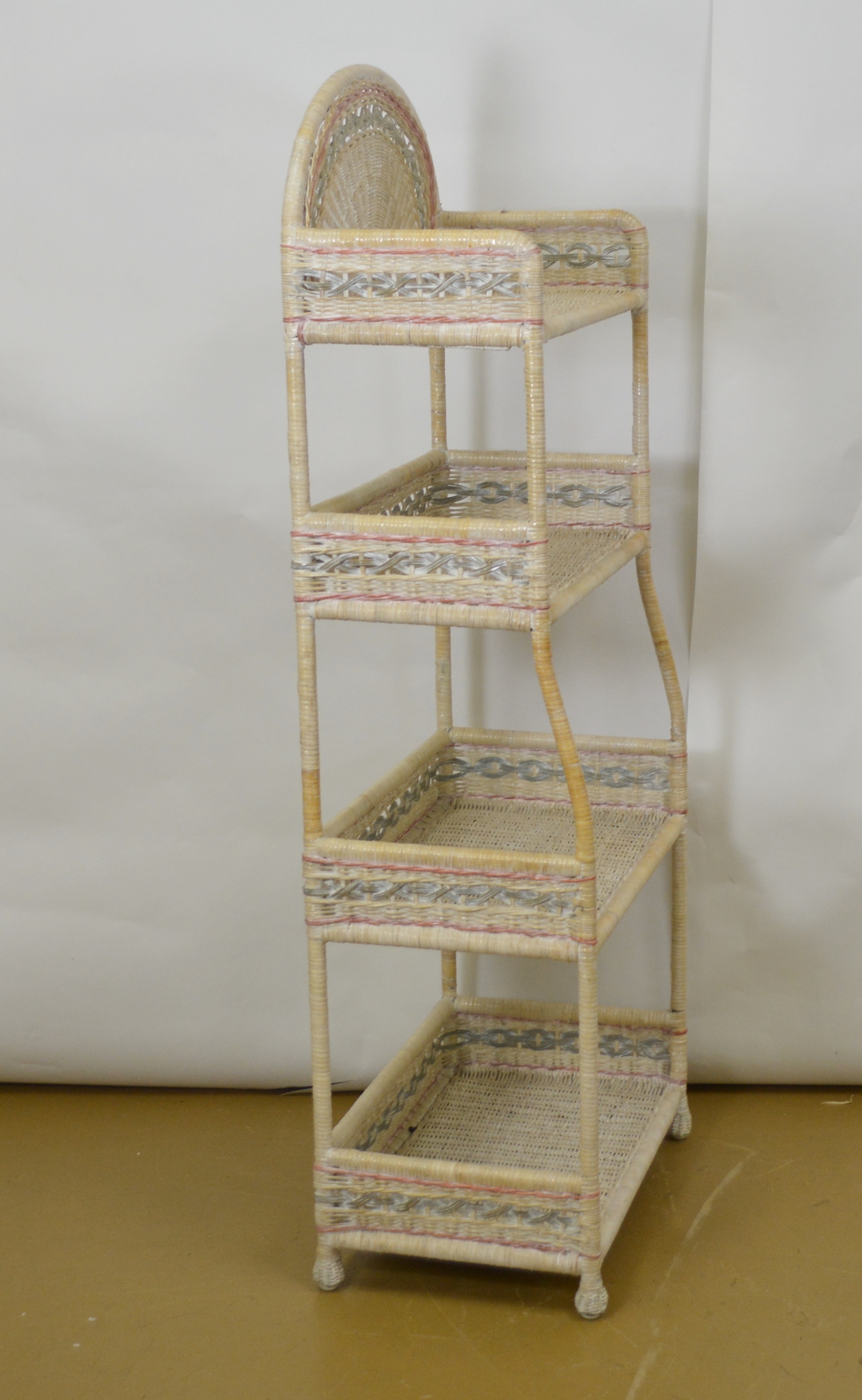 White Washed Wicker Curio Shelf Unit