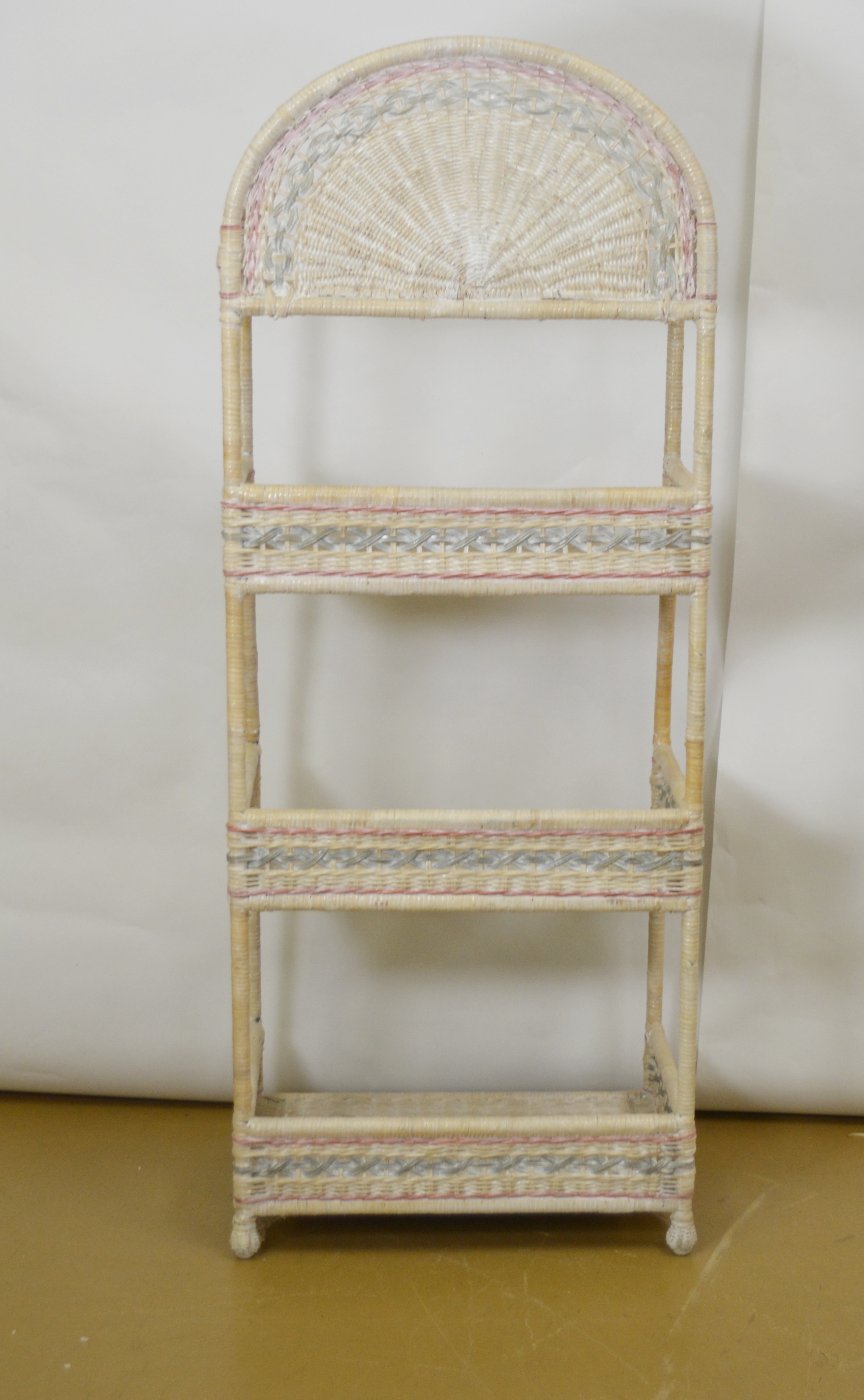 White Washed Wicker Curio Shelf Unit