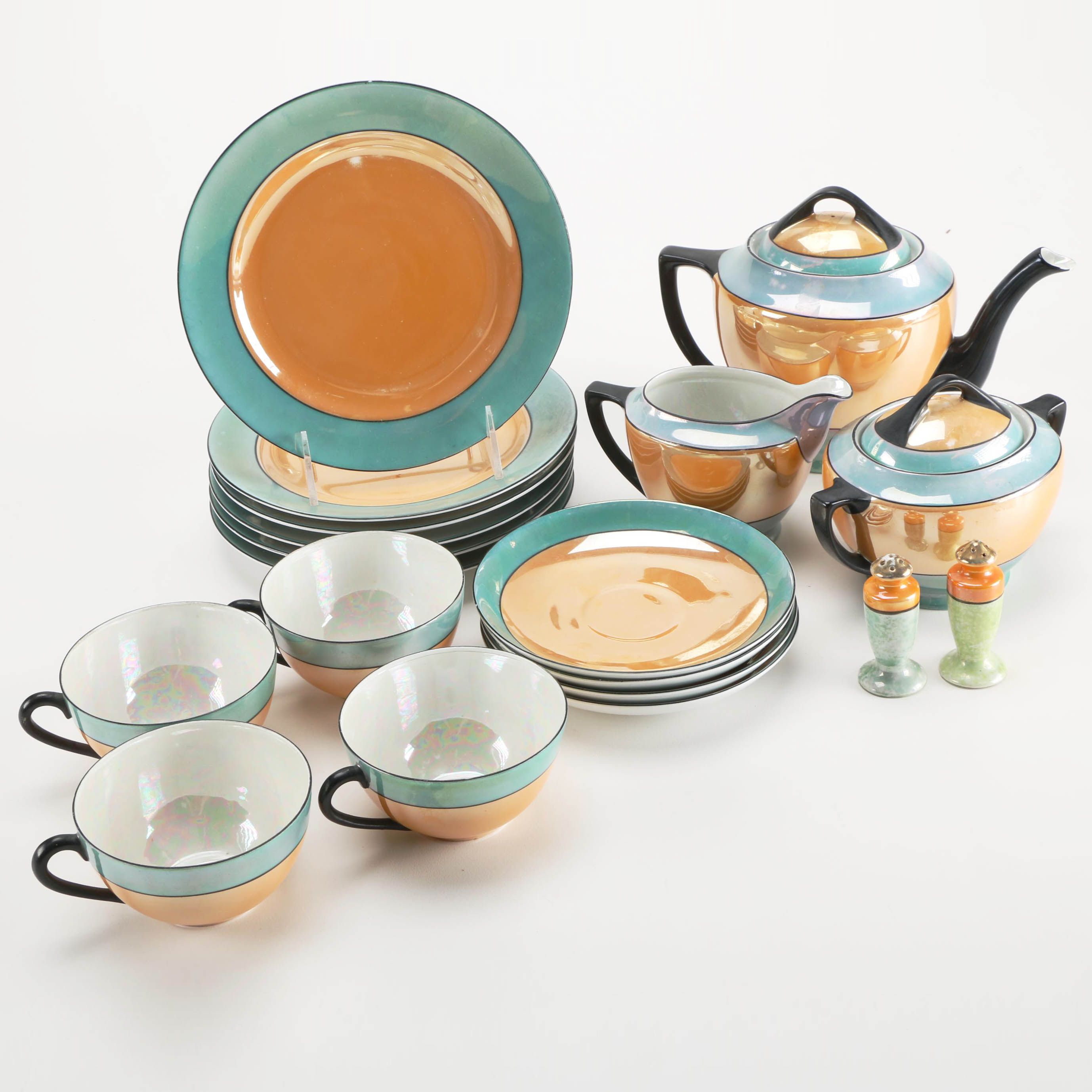 Meito Blue and Orange Lusterware China Set
