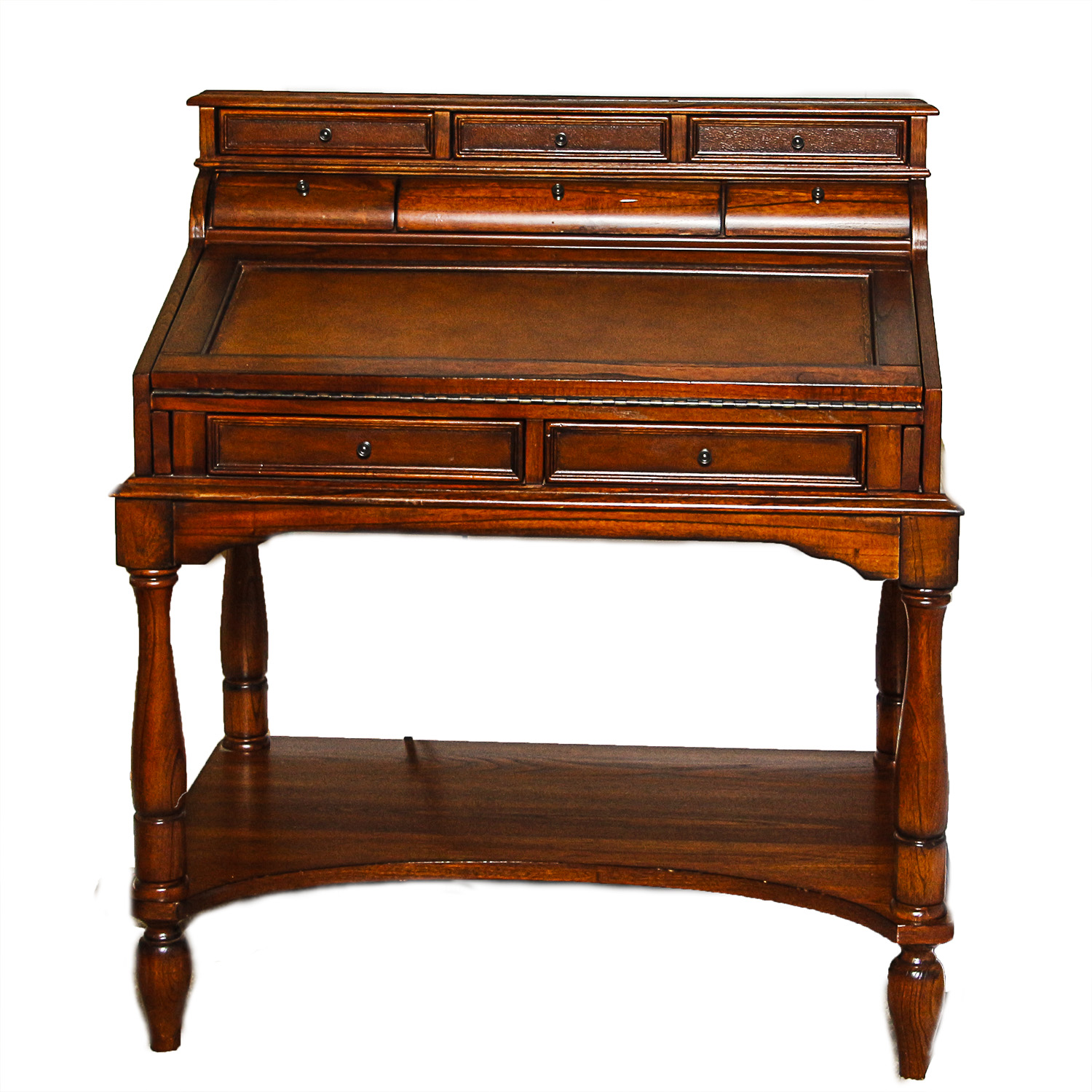 Vintage Drop Front Writing Desk with Eight Drawers