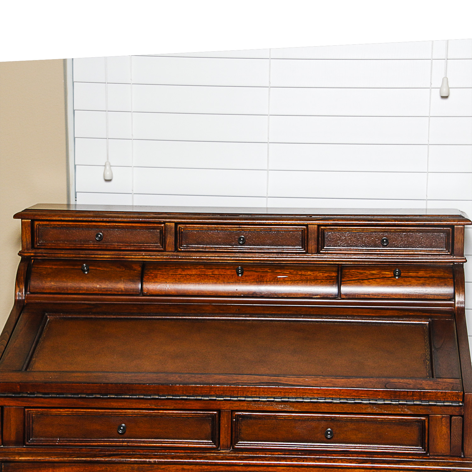 Vintage Drop Front Writing Desk with Eight Drawers