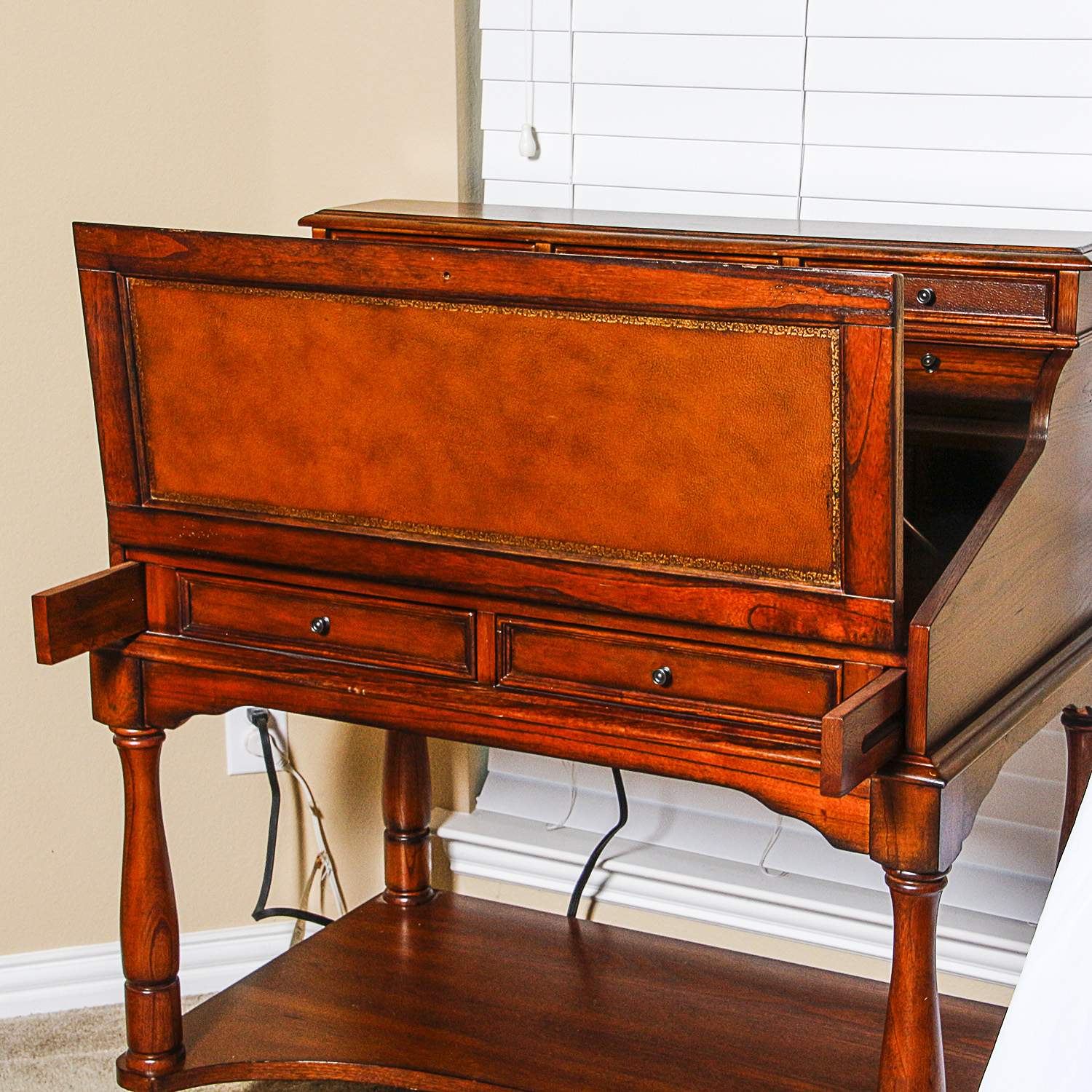 Vintage Drop Front Writing Desk with Eight Drawers
