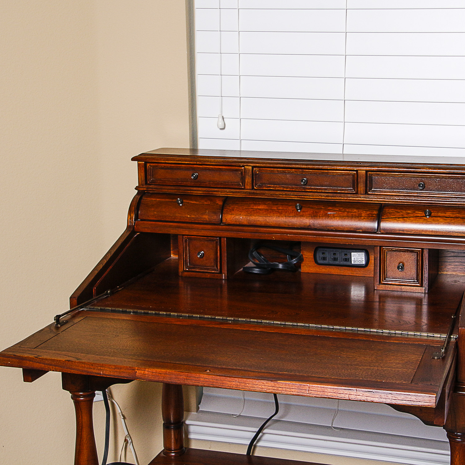 Vintage Drop Front Writing Desk with Eight Drawers