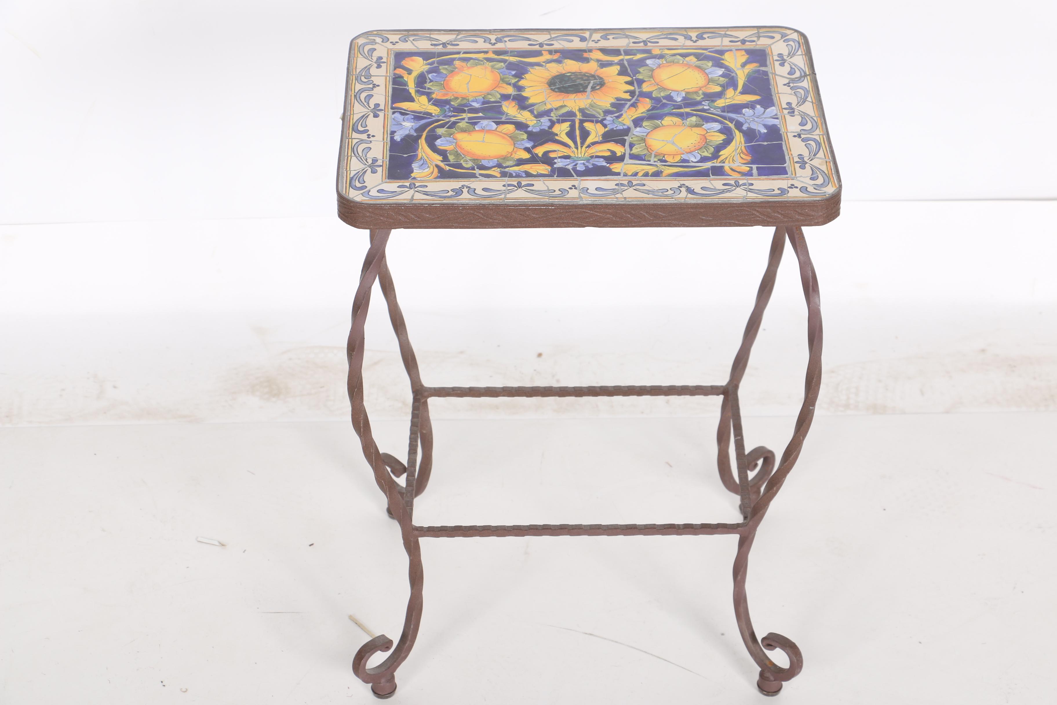 Contemporary Mosaic Top Patio Side Table