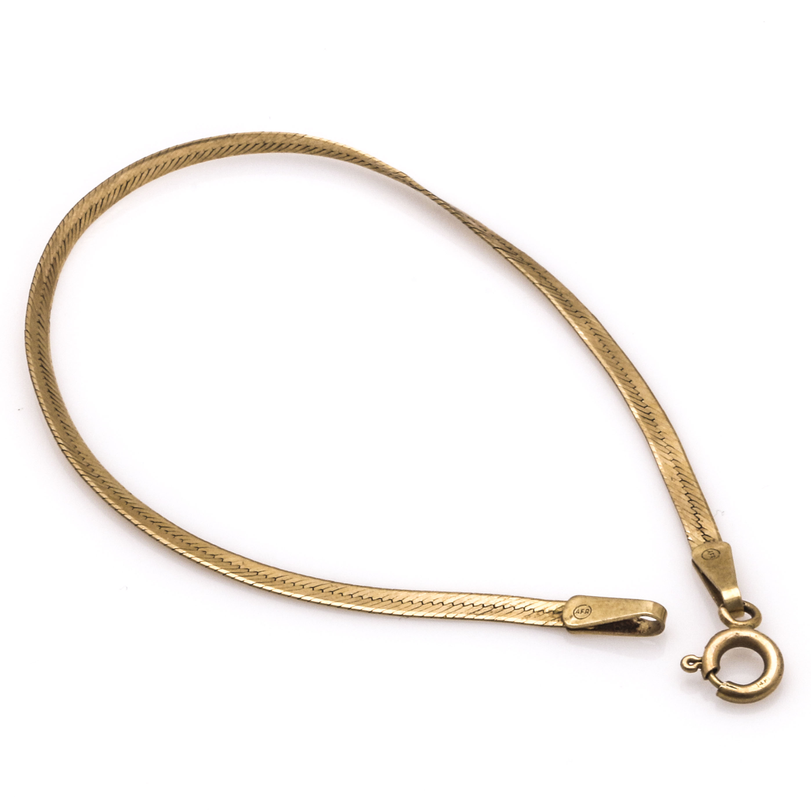 14K Yellow Gold Herringbone Chain Bracelet and Cultured Pearl Bracelet