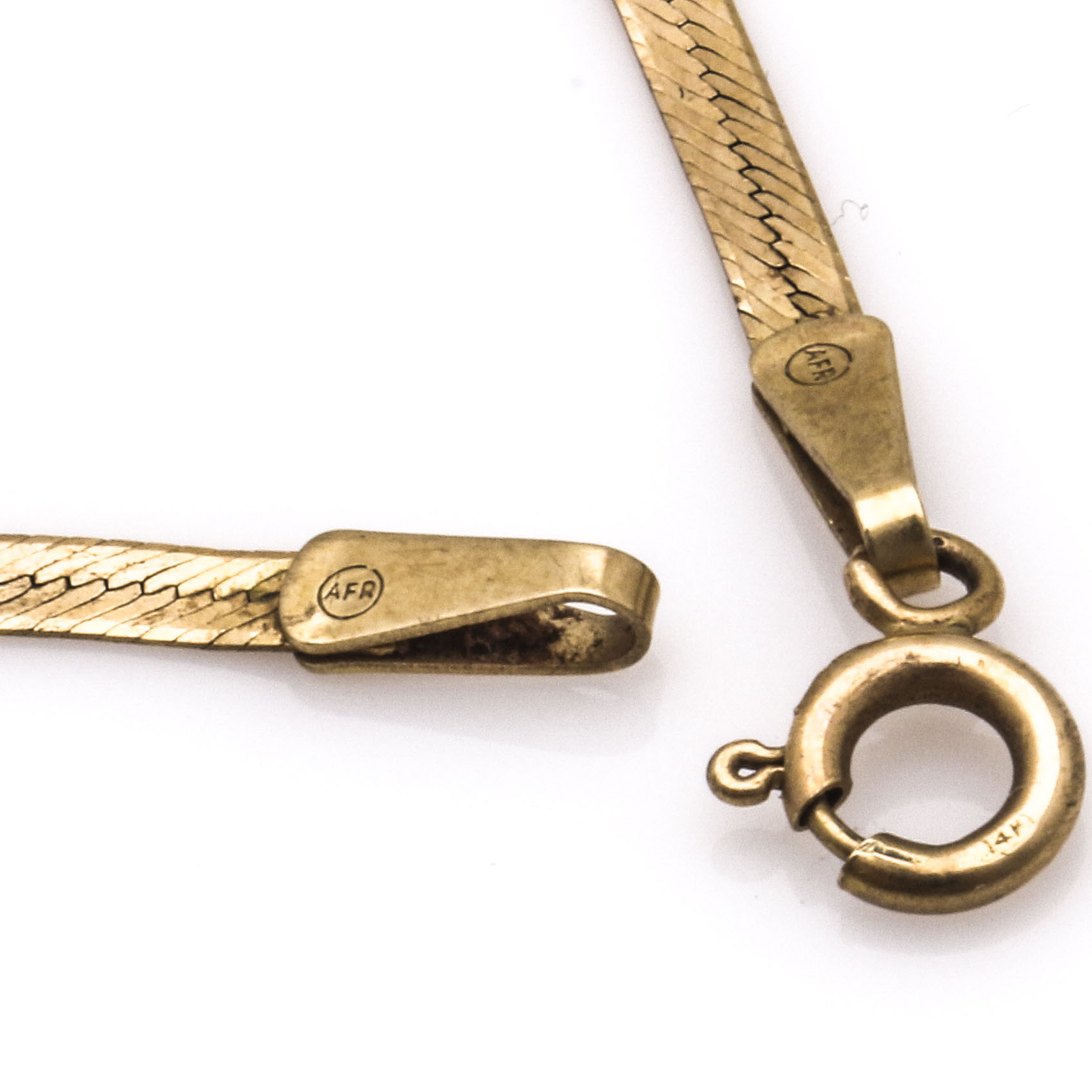 14K Yellow Gold Herringbone Chain Bracelet and Cultured Pearl Bracelet