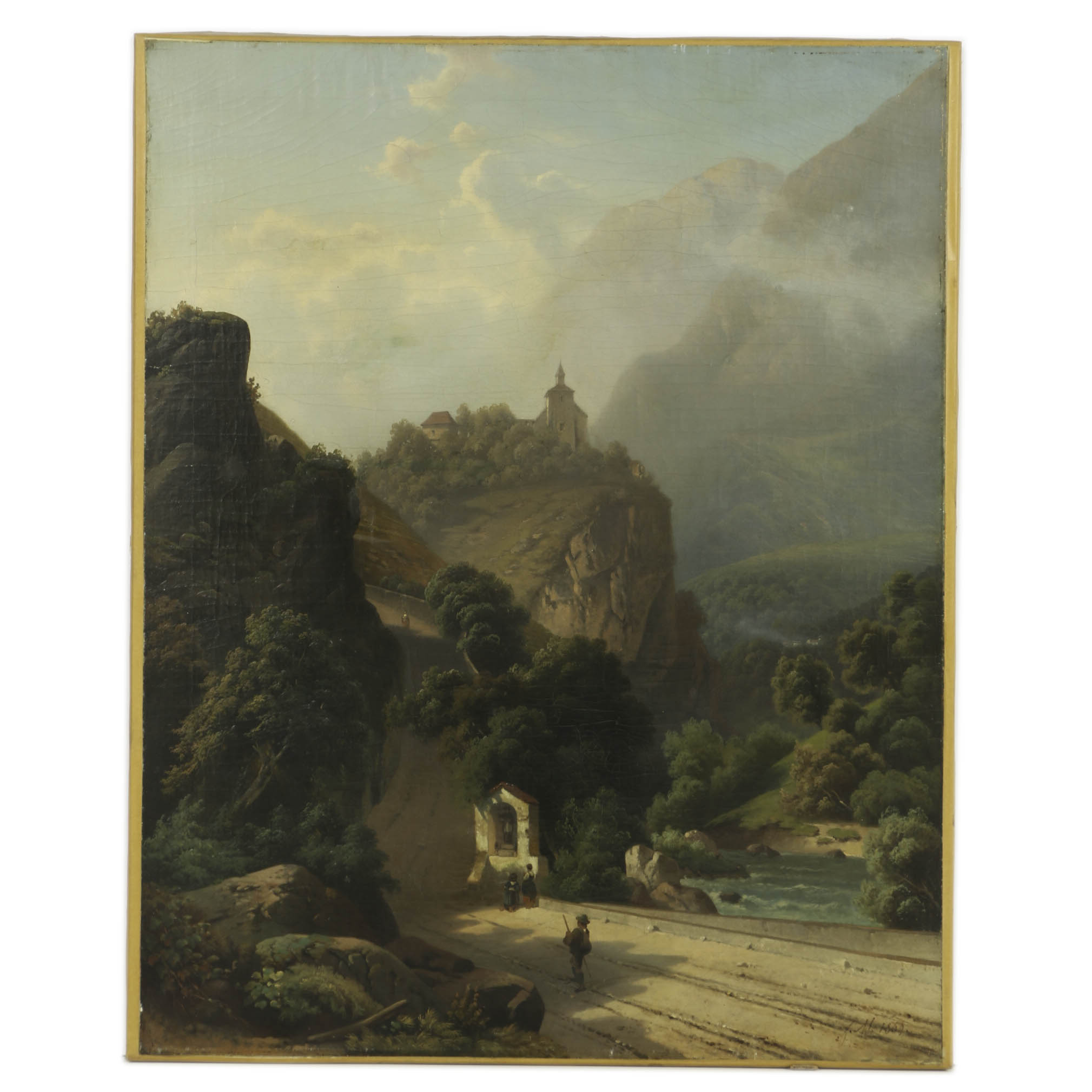J. H. Oil Painting on Canvas Neoclassical Style Landscape