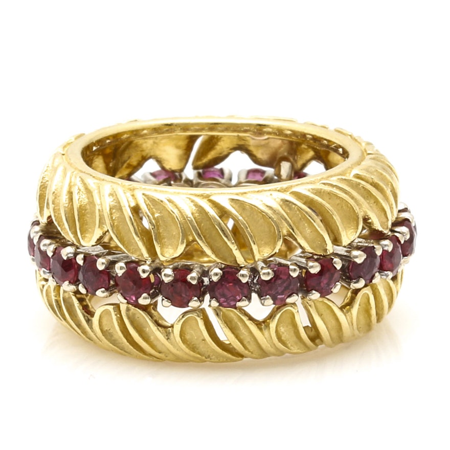 18K Yellow Gold Foliate Ruby Ring