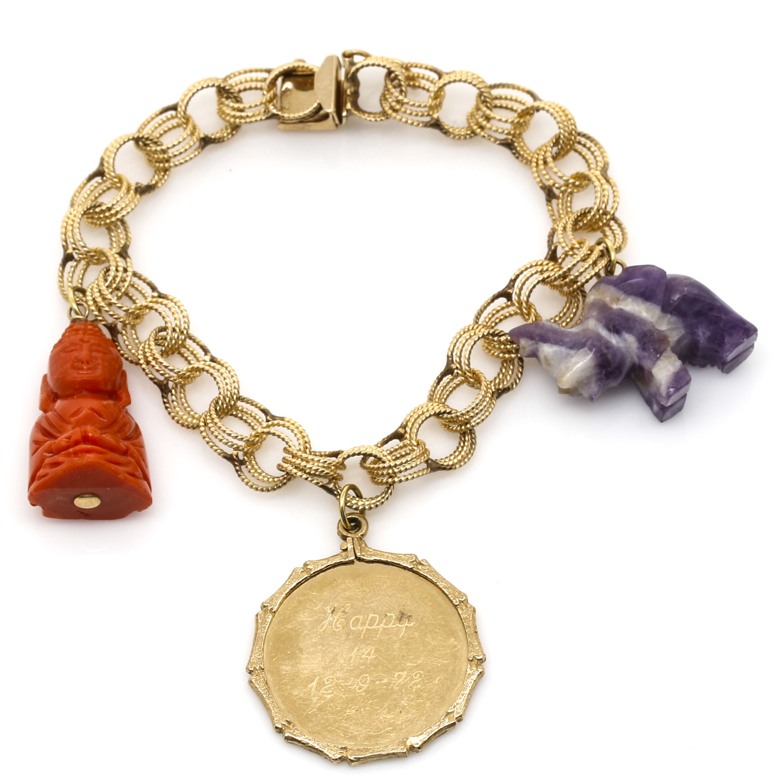 14K Yellow Gold Semi-Precious Stone Charm Bracelet