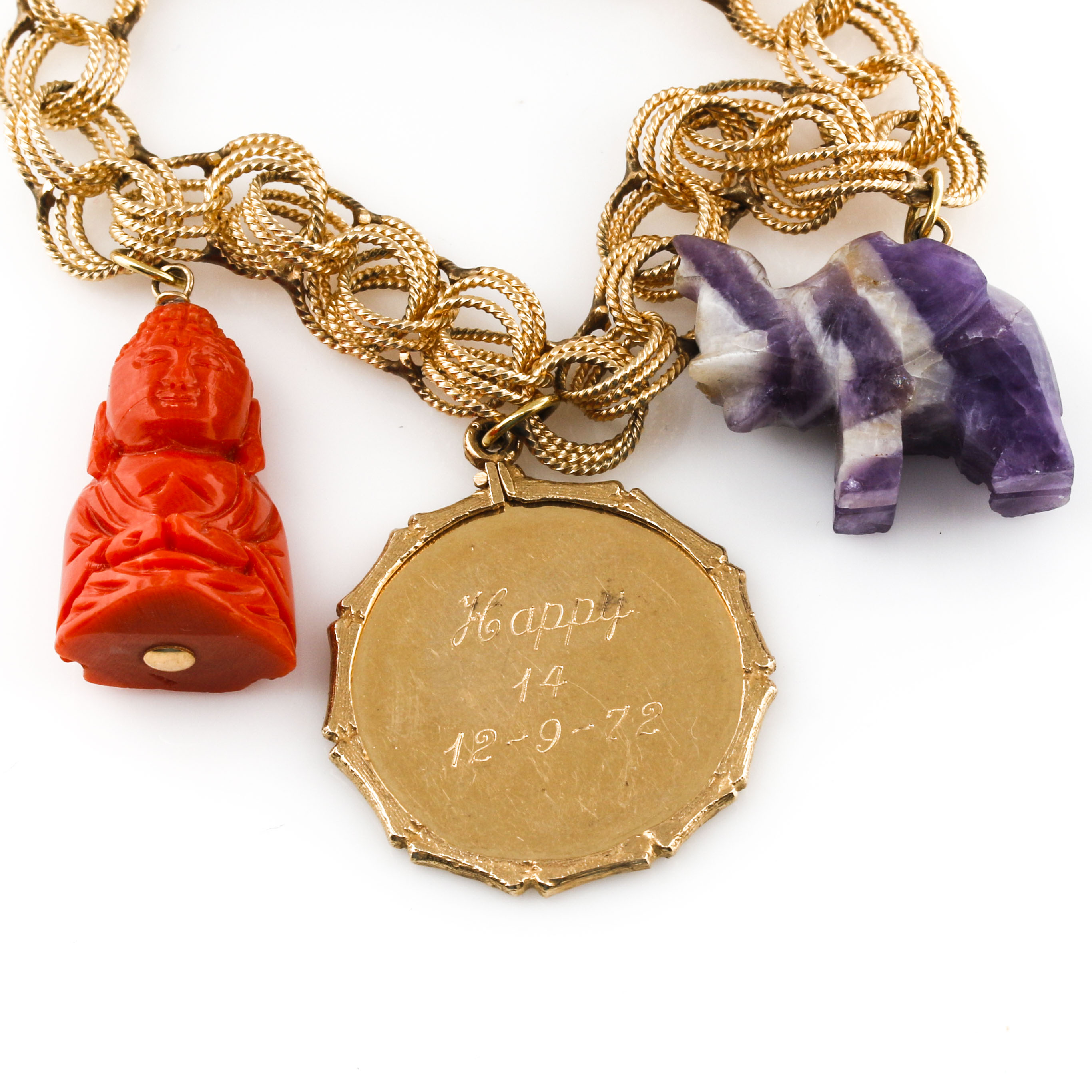 14K Yellow Gold Semi-Precious Stone Charm Bracelet