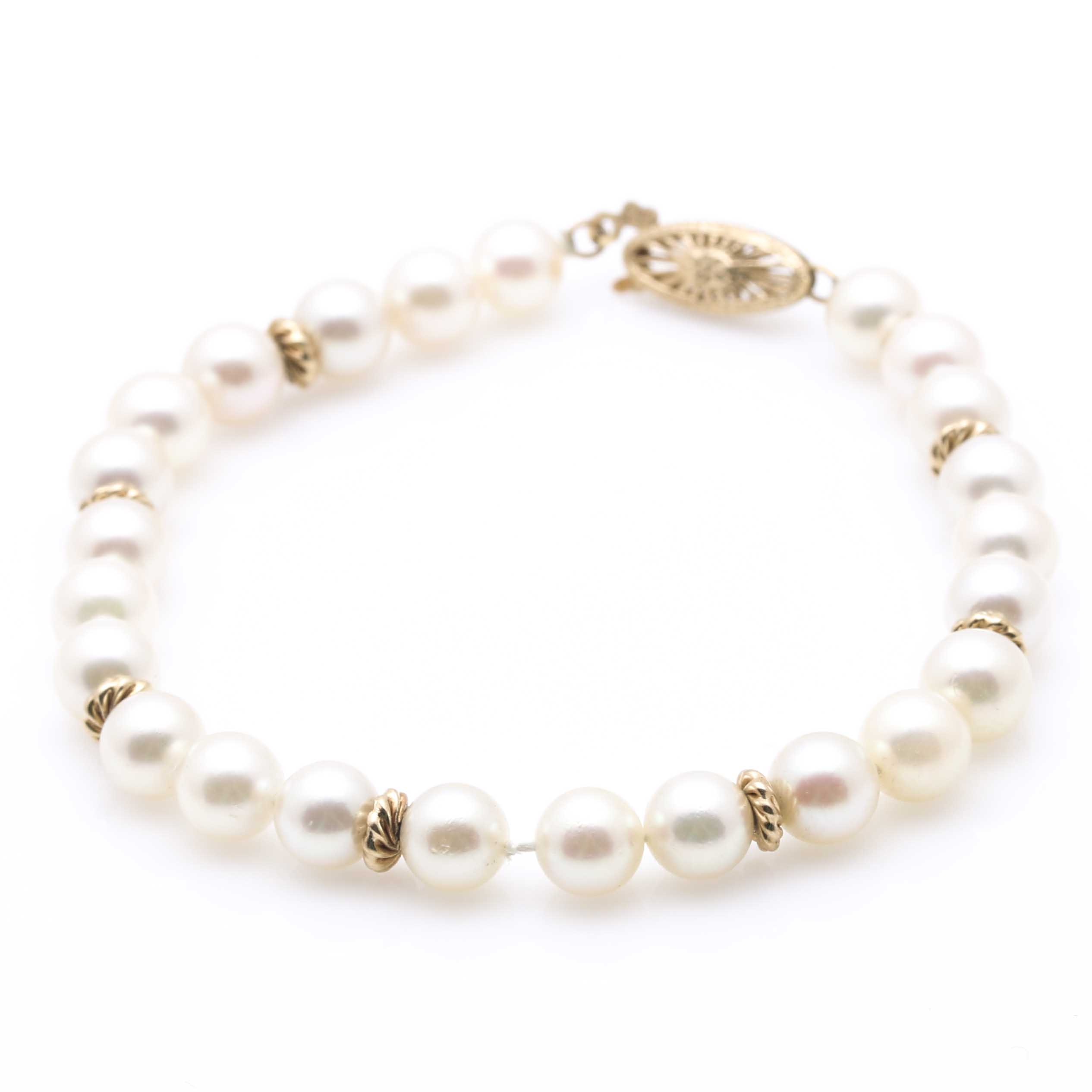 14K Yellow Gold Cultured Pearl Bracelet
