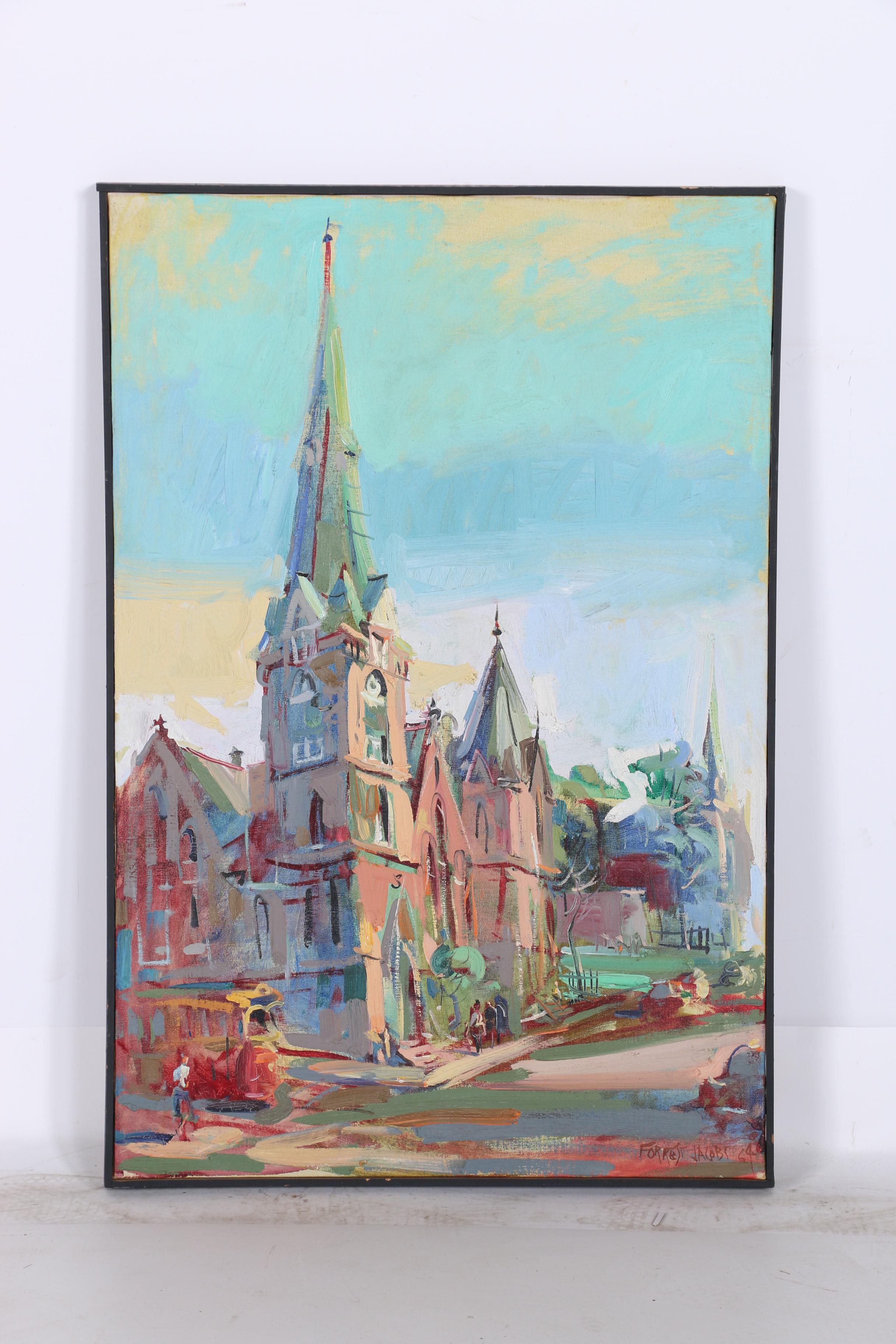 Forrest Jacobs Oil on Canvas of Streetscape