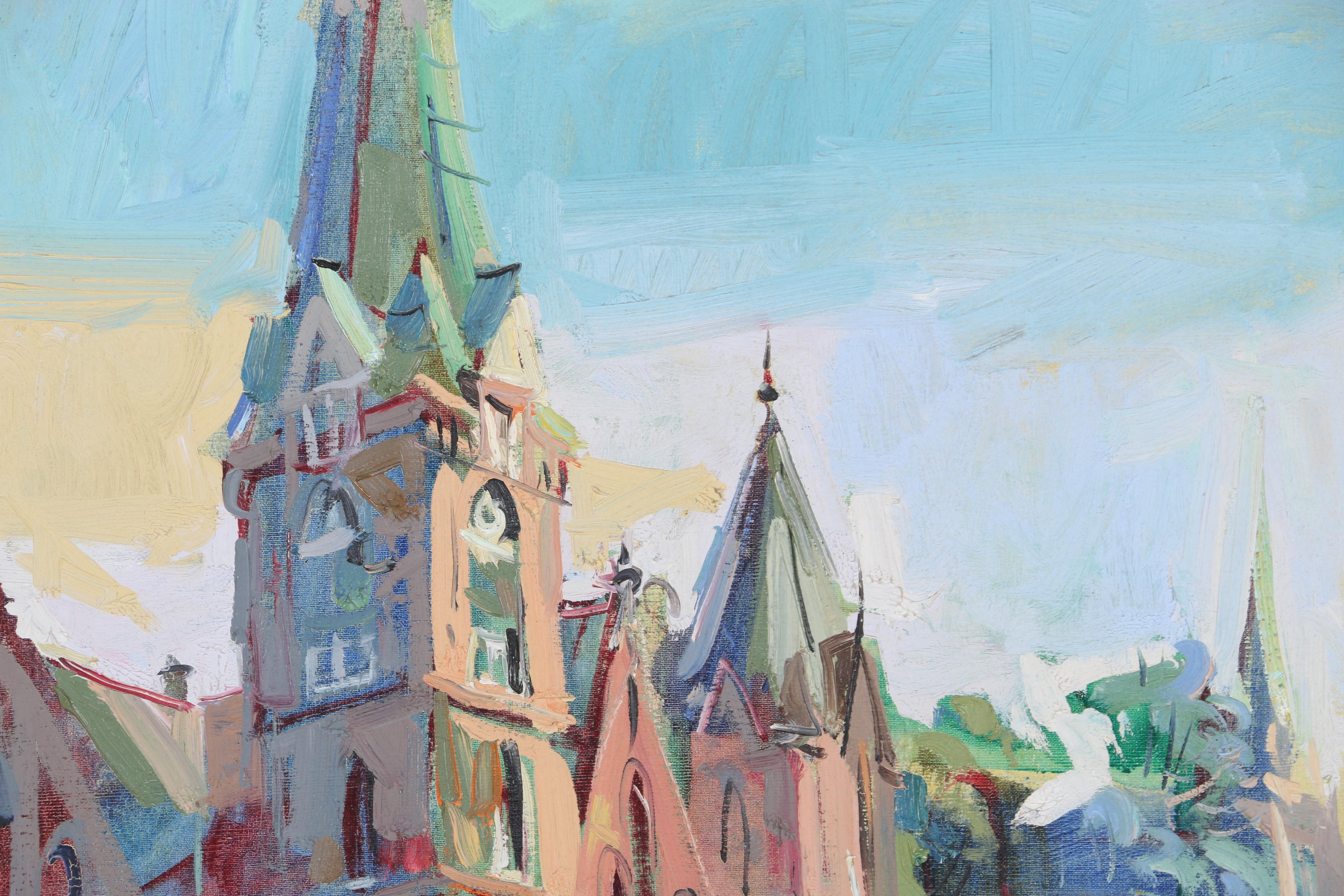 Forrest Jacobs Oil on Canvas of Streetscape