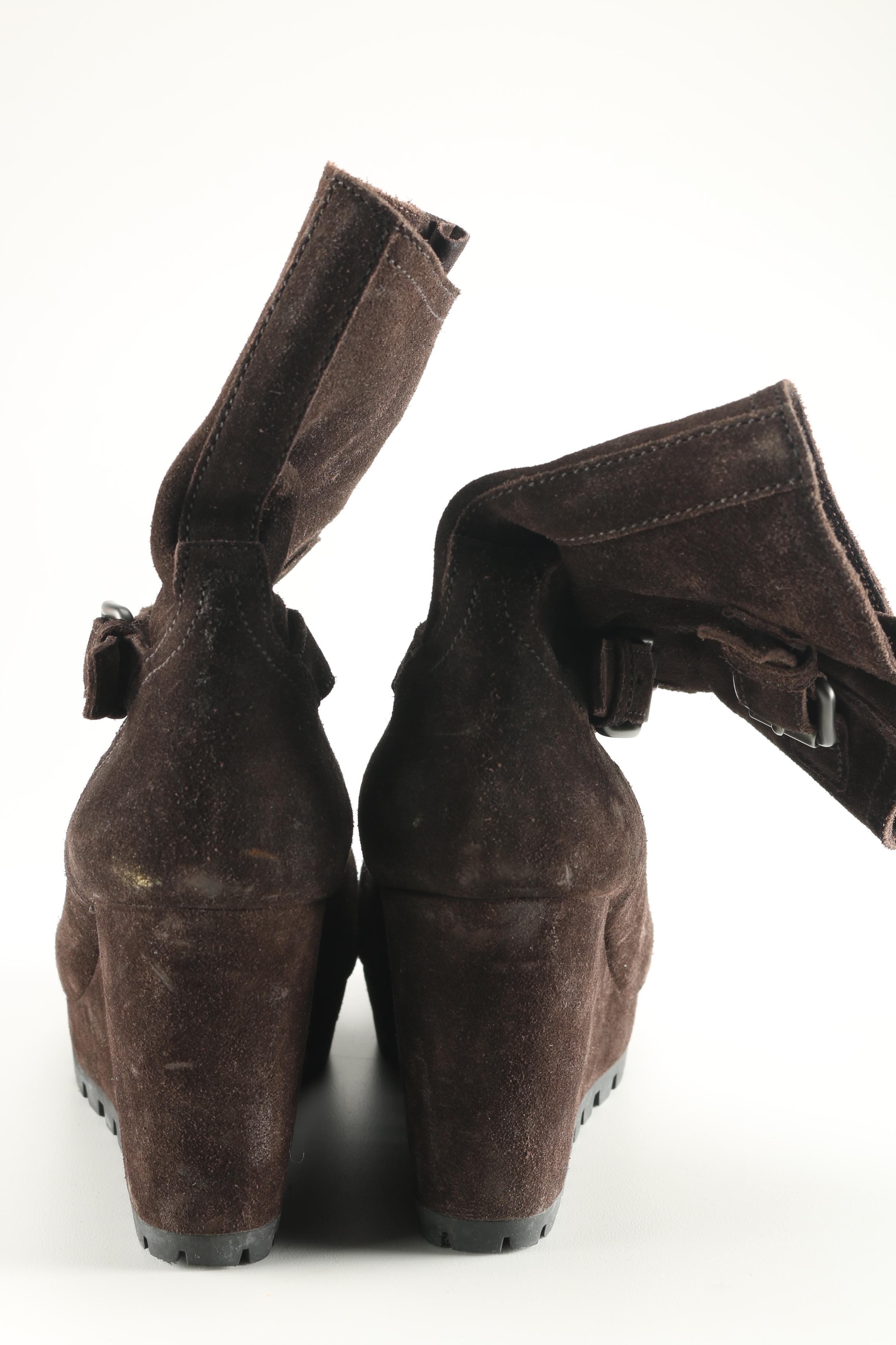 Prada Brown Suede Wedge Heel Boots