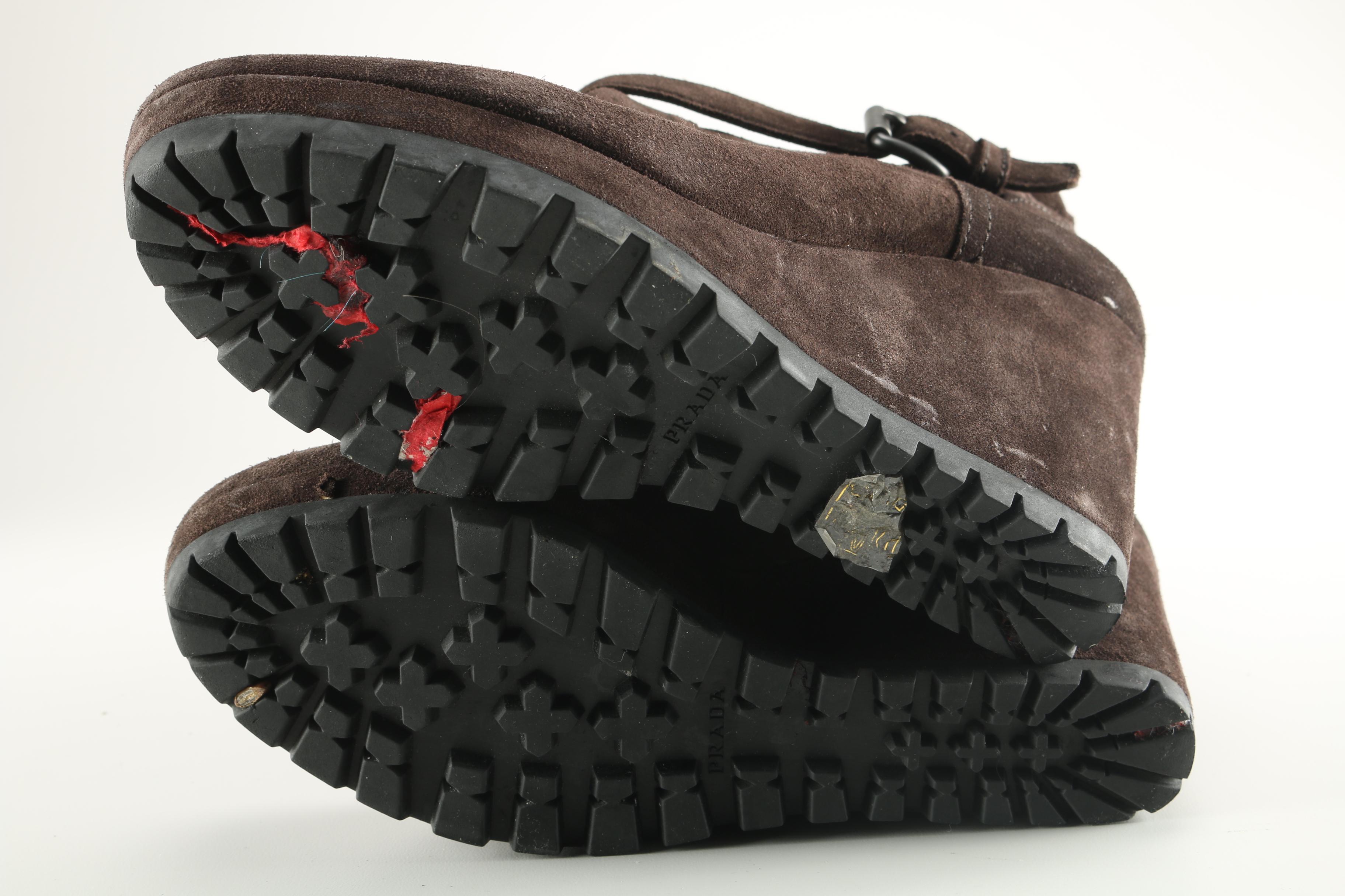 Prada Brown Suede Wedge Heel Boots