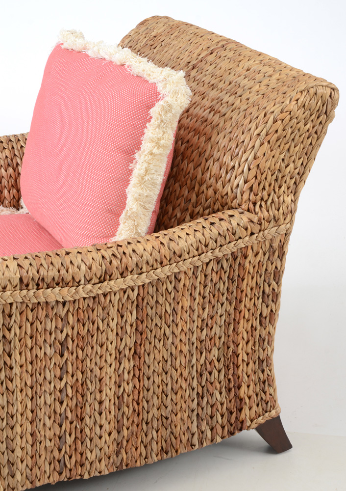 Woven Seagrass Armchair with Custom Cushions
