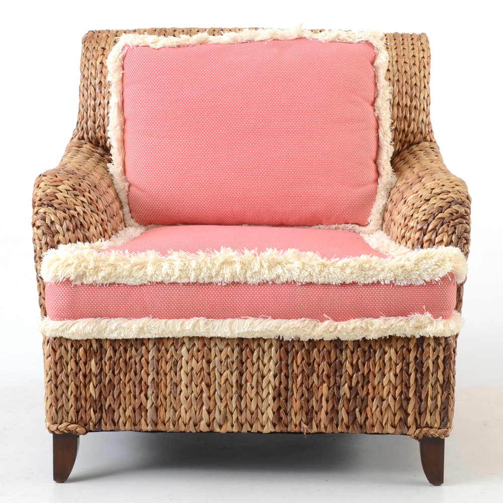 Woven Seagrass Armchair with Custom Cushions