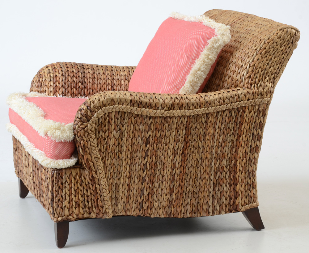 Woven Seagrass Armchair with Custom Cushions