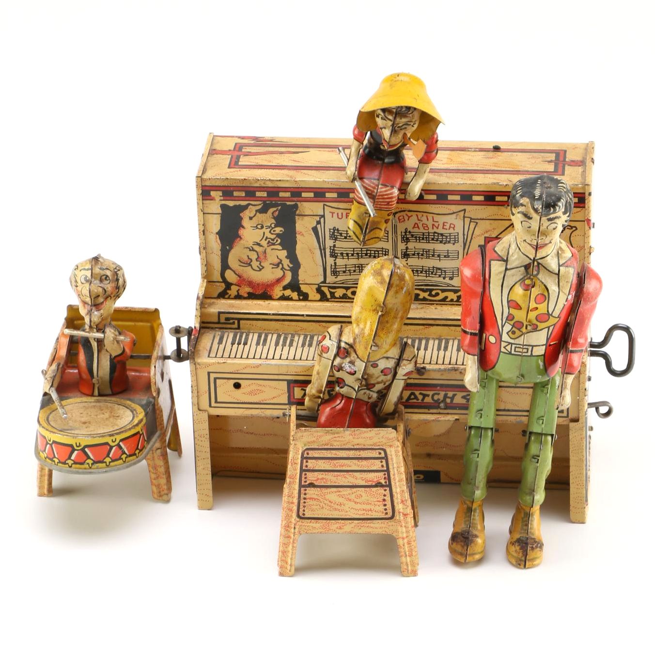 1945 Unique Art Mfg Co. "Lil' Abner Dogpatch Band" Tin Music Box