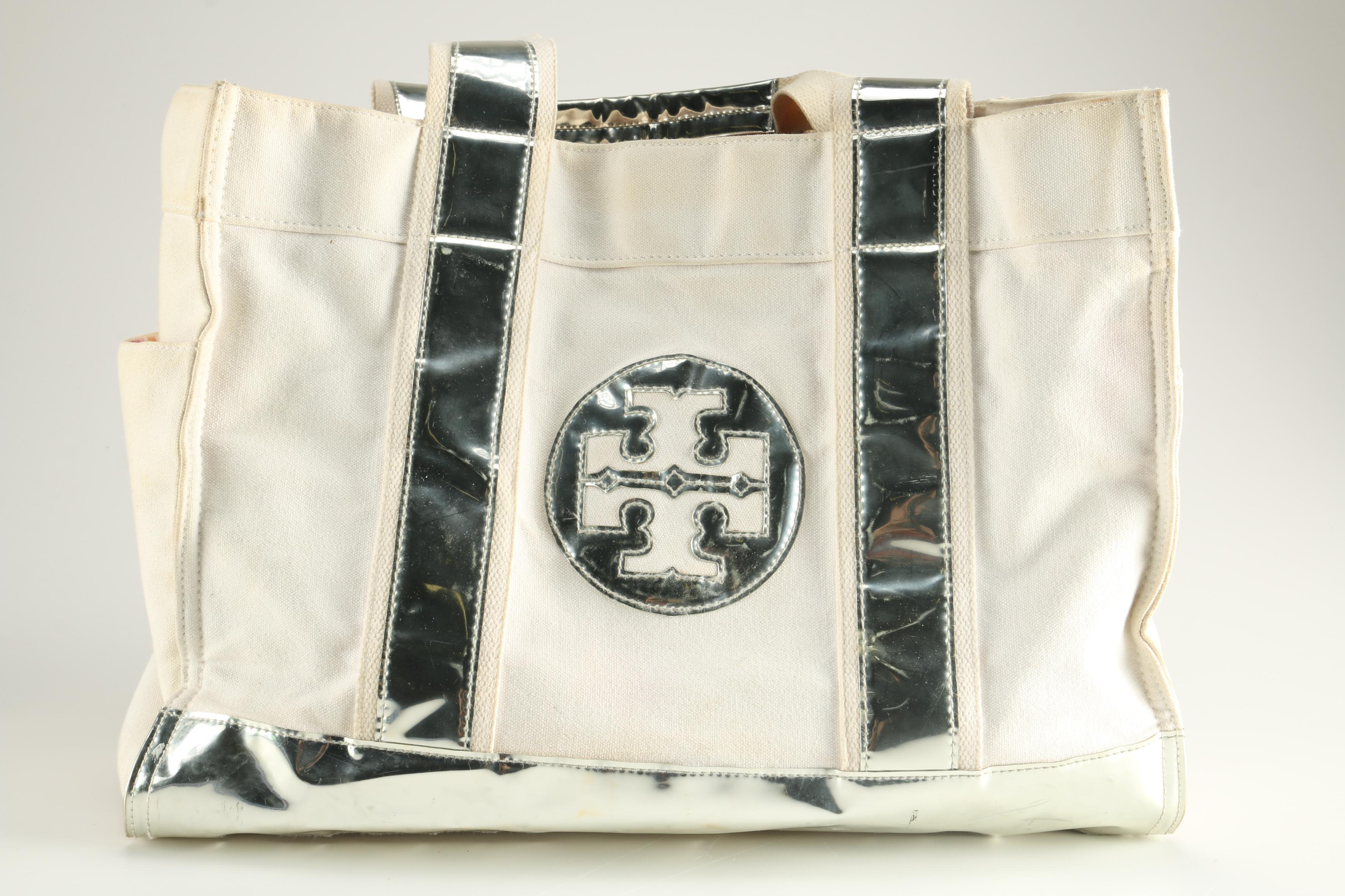 Tory Burch Canvas and Metallic Tote