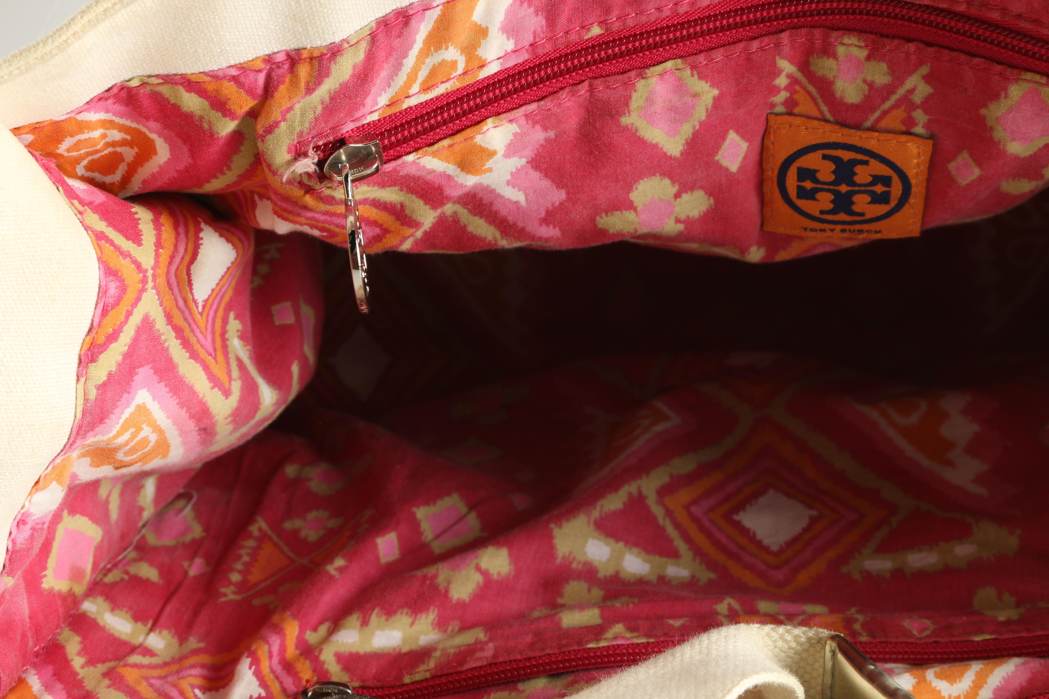Tory Burch Canvas and Metallic Tote