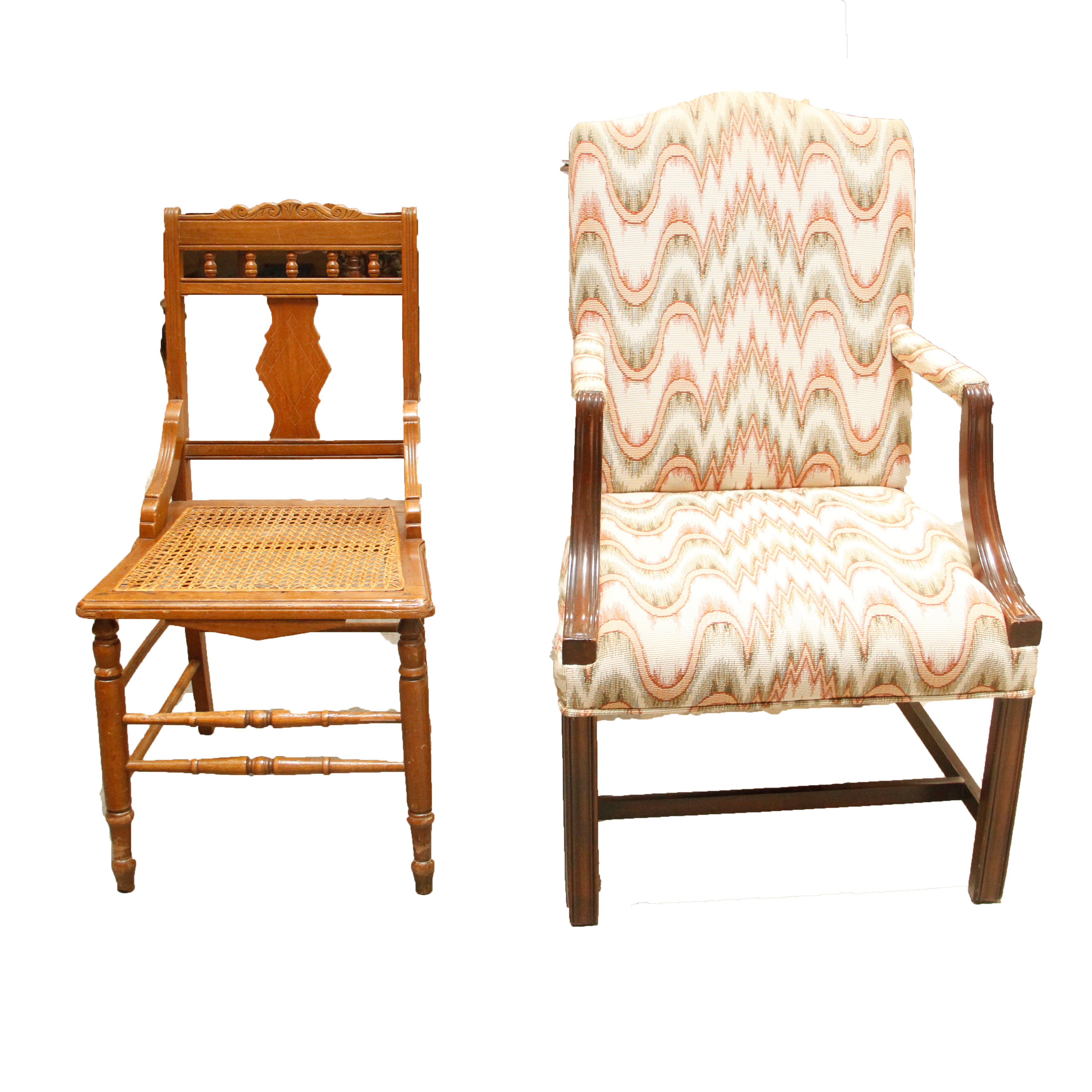 Antique Victorian Side Chair and Federal Style Lolling Chair