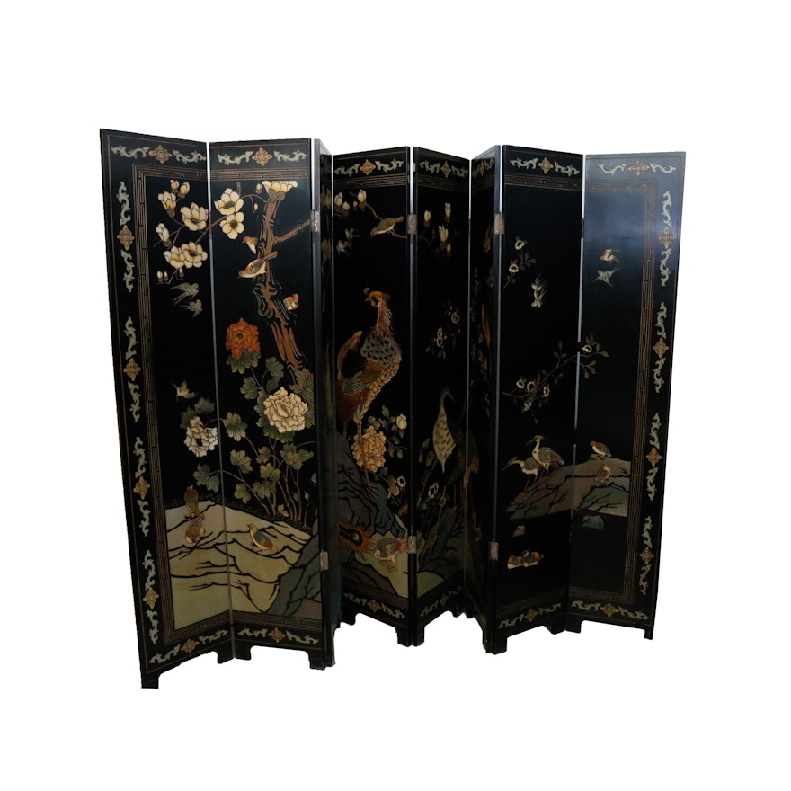 Large Chinese Coromandel Lacquer Eight Panel Folding Screen