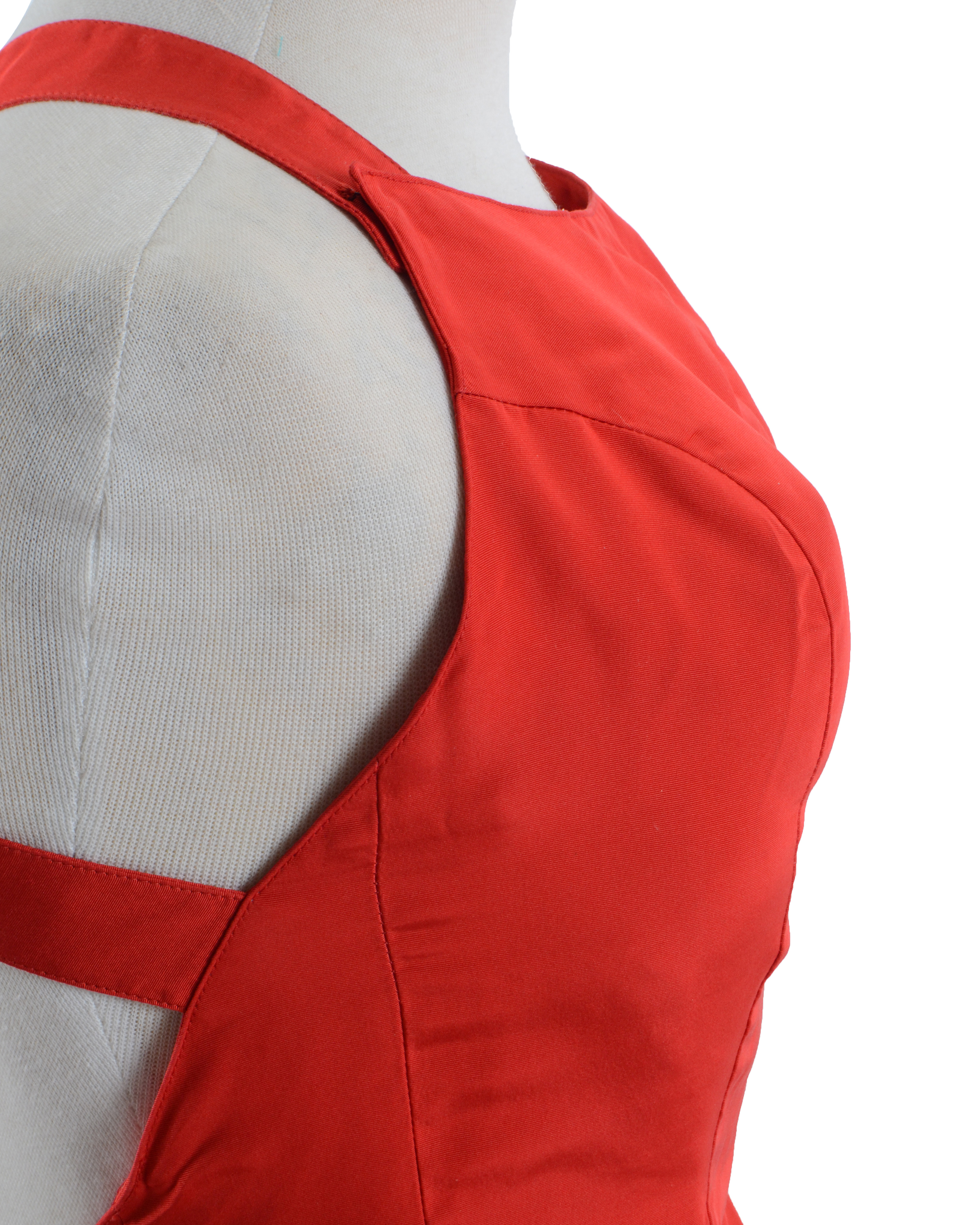 Exquisite Christian Lacroix of Paris Red Soie Silk Formal Gown with Black Lace