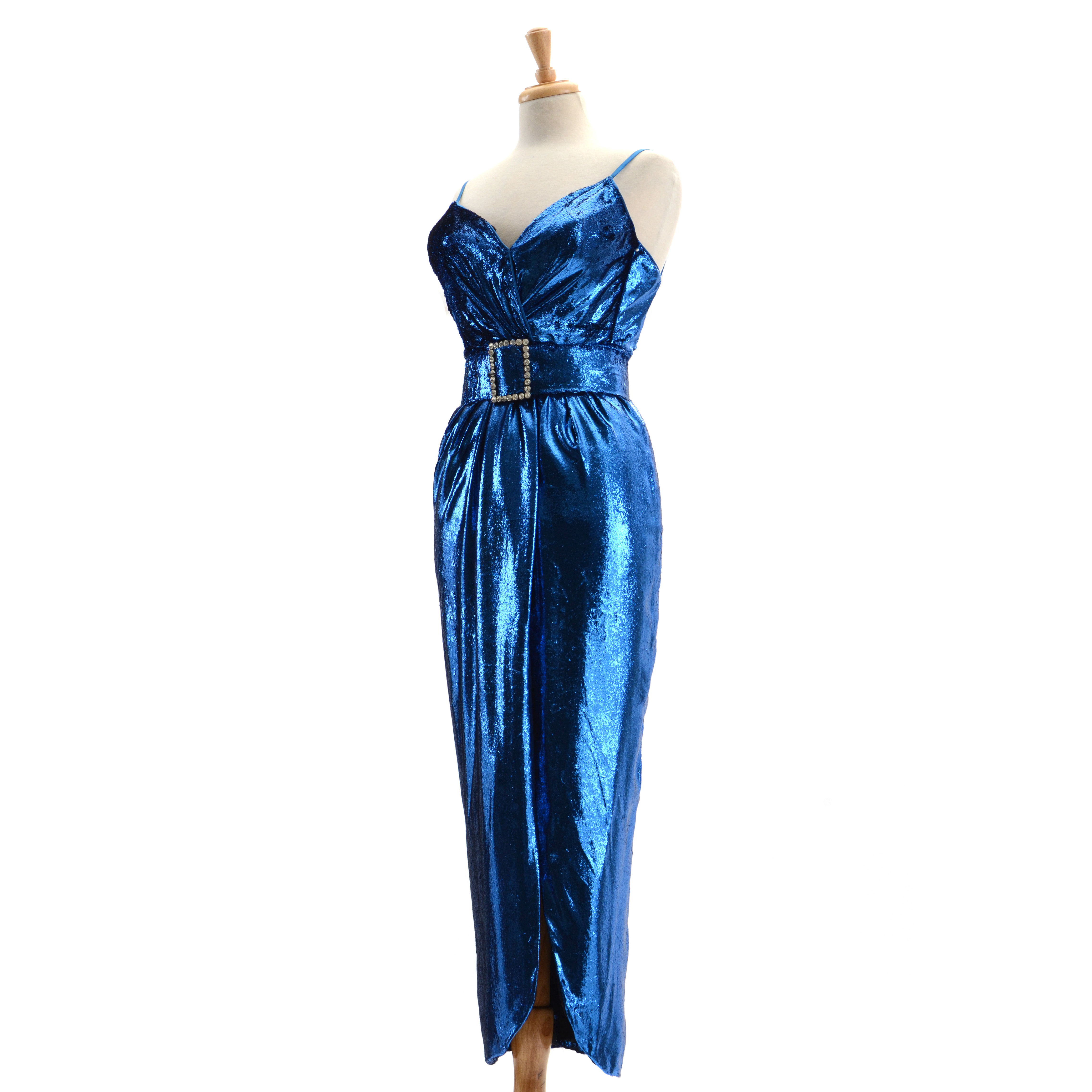 Vintage Sexy Electric Blue Metallic Lamé Evening Dress with "Exclusively for Susan Lucci" Studio Label
