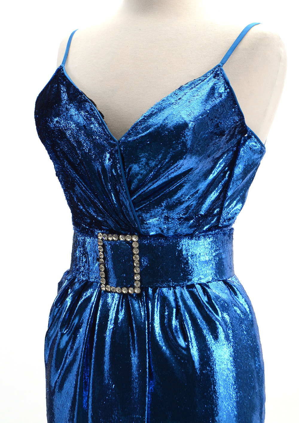 Vintage Sexy Electric Blue Metallic Lamé Evening Dress with "Exclusively for Susan Lucci" Studio Label