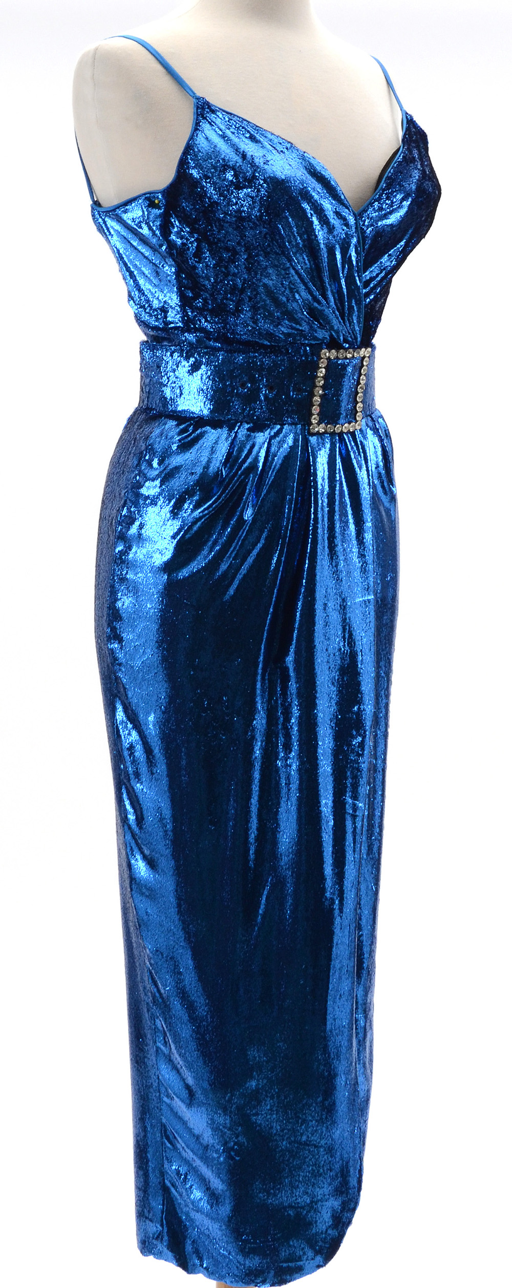 Vintage Sexy Electric Blue Metallic Lamé Evening Dress with "Exclusively for Susan Lucci" Studio Label