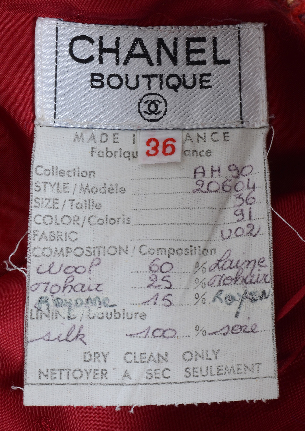 Circa 1990 Chanel Boutique Red Mohair Wool Blend and Silk Suit Susan Purchased in Paris When Filming Last Season of Dallas
