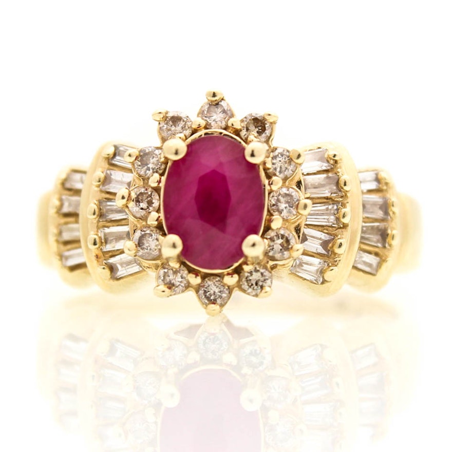 14K Yellow Gold, 1.00 CT Ruby, and 0.60 CTW Diamond Ring