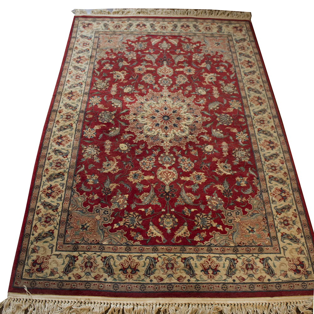 Power Loomed Red and Cream Area Rug