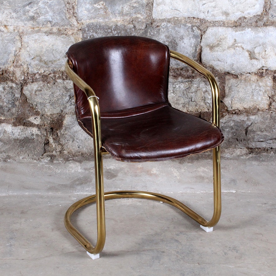 Brass and Leather Tub Armchair