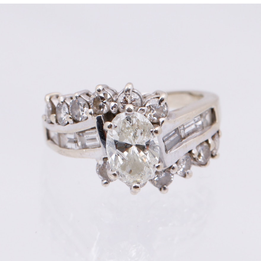 14K White Gold Ring With Diamonds