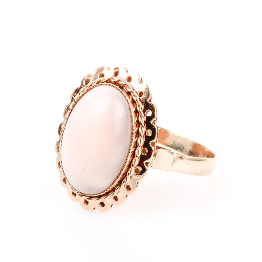 14K Yellow Gold and Angel Skin Coral Ring