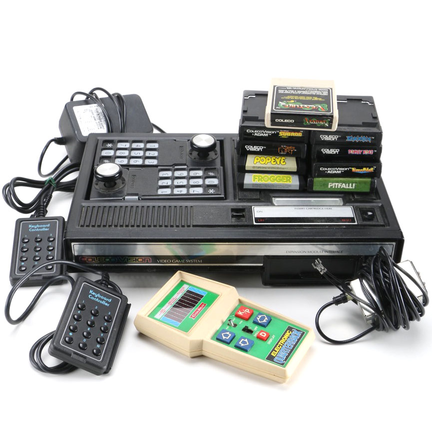 Colecovision Console, Handheld Coleco Quarterback game and Popular Game Cartridges