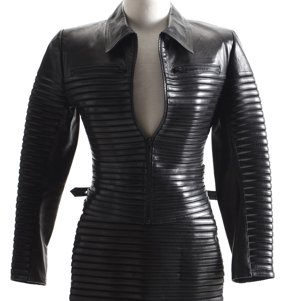 Jitrois of Paris Black Lambskin Leather Jacket with Matching Panel Skirt
