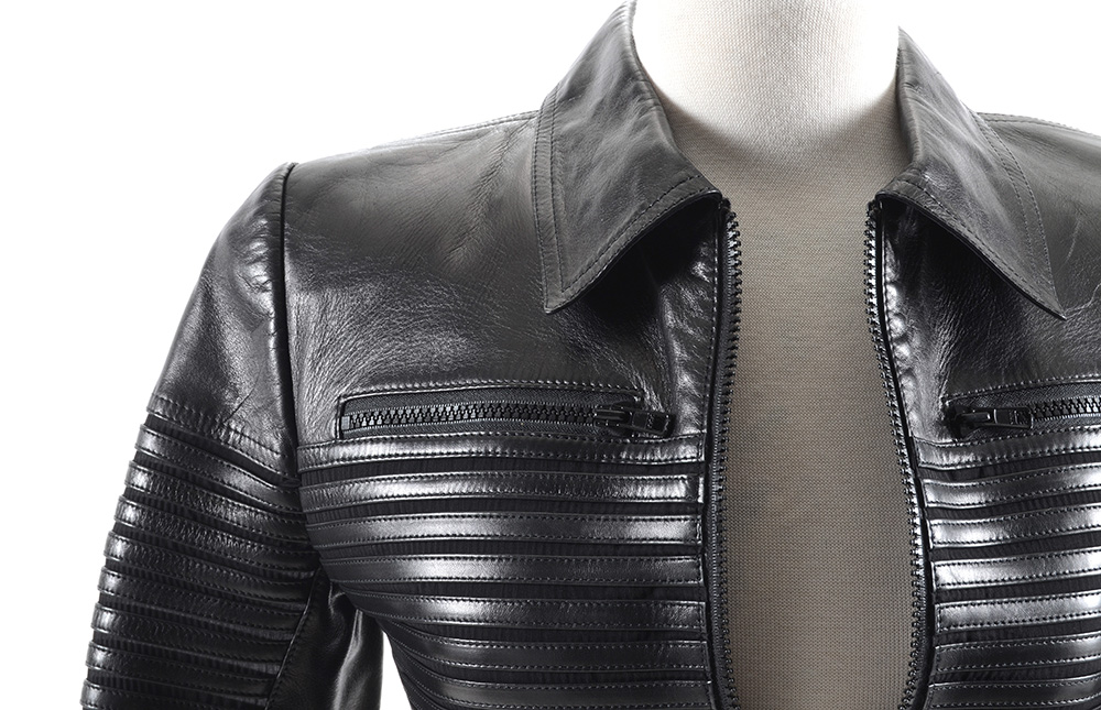 Jitrois of Paris Black Lambskin Leather Jacket with Matching Panel Skirt