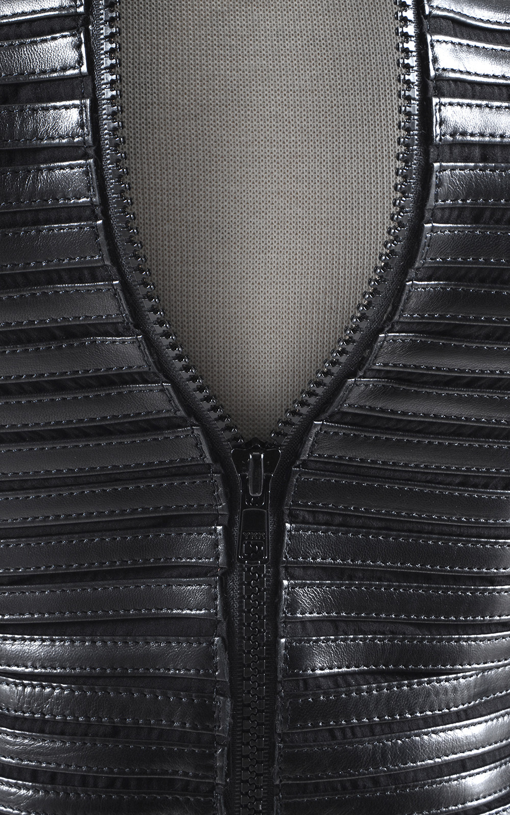 Jitrois of Paris Black Lambskin Leather Jacket with Matching Panel Skirt