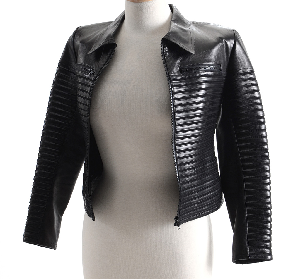Jitrois of Paris Black Lambskin Leather Jacket with Matching Panel Skirt