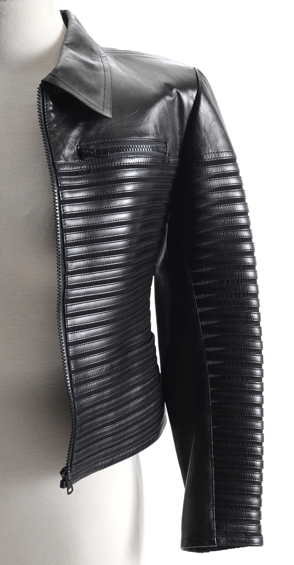 Jitrois of Paris Black Lambskin Leather Jacket with Matching Panel Skirt