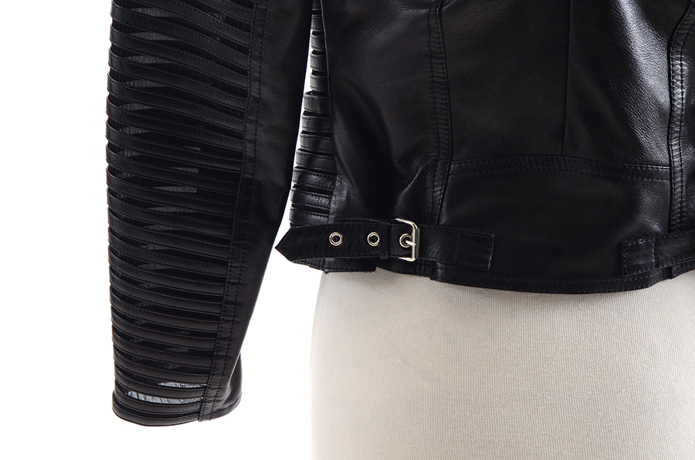 Jitrois of Paris Black Lambskin Leather Jacket with Matching Panel Skirt