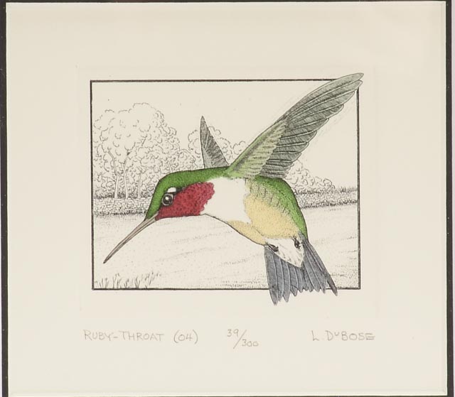 Pair of Lucius Dubose Hand-Colored Limited Edition Bird Etchings